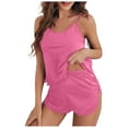 thumbnail image 4 of Women's Pajama Sets Spaghetti Strap Sleeveless Sleepwear Side Split Shorts Nightwear 2 Piece Lounge Outfits Suits (XL, Hot Pink), 4 of 5