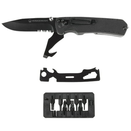 Multitool Folding Pocket Knife, 9-in-1 Multi-Purpose Utility Set Best for Survival, Camping, Hunting and Hiking by Wakeman