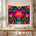 thumbnail image 5 of Magenta Flower Among Mirrored Tulips and Daisies, Playful Folk Art for Flower Lovers, Botanical Wall Art, Housewarming Gift, Tapestry Wall Hanging for Bedroom and Living Room, 5 of 7