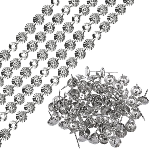 Uxcell 5Pack 1Meter Flower Upholstery Tacks Strips Trim Sofa Decorative Nails, Silver