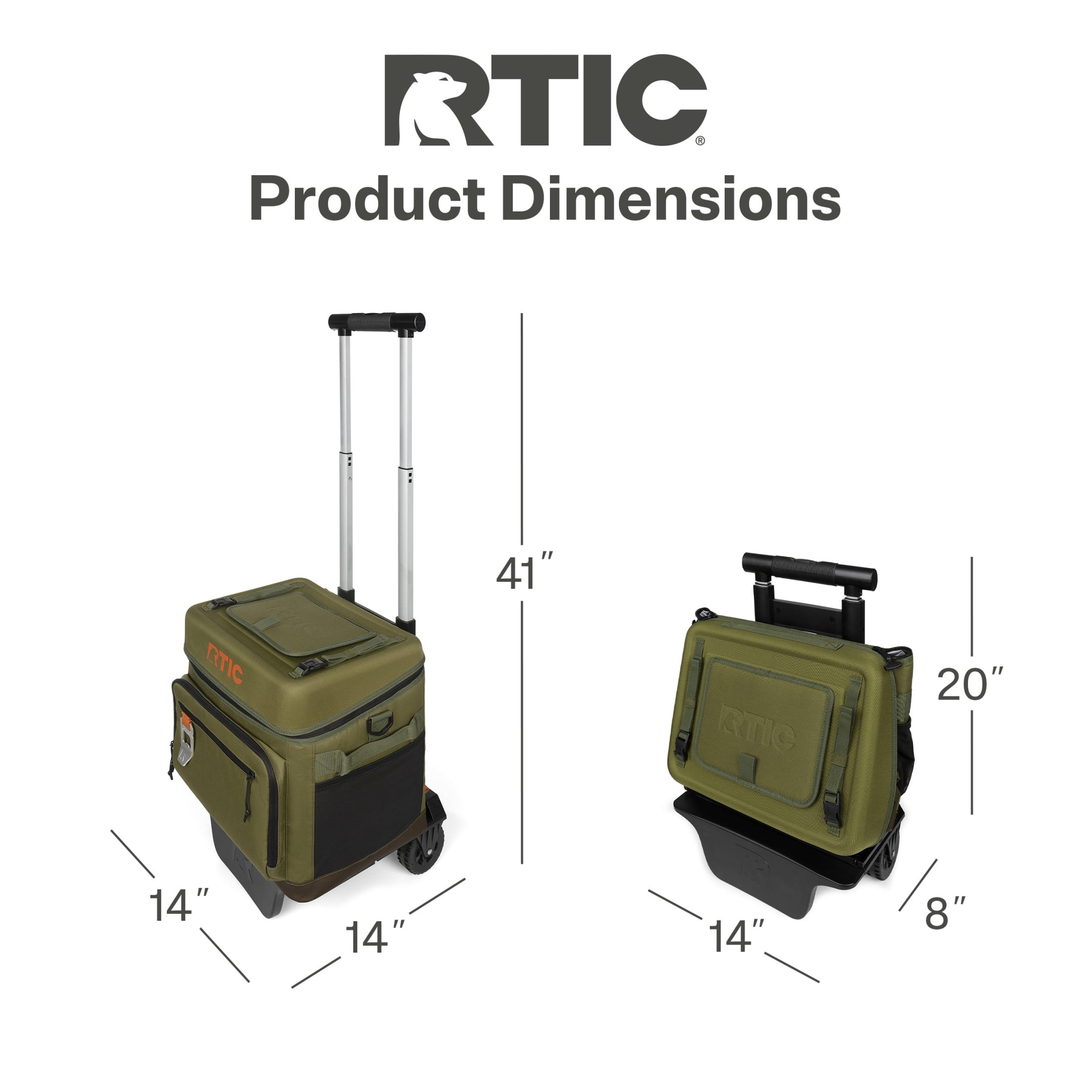 RTIC 40-Can, 21 Qt, Collapsible Wheeled Cooler with Bottle Opener, Olive