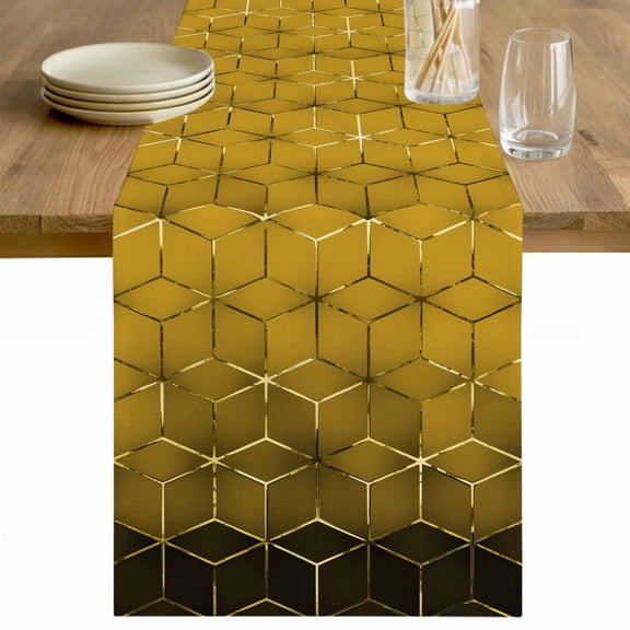 Yellow Geometric Table Runner 36 Inches Long Farmhouse Dress Scarves, Modern Abstract Art Ombre Dining Tablerunner for Coffee Table/Kitchen Island/Party Décor, Small 13" x 36"