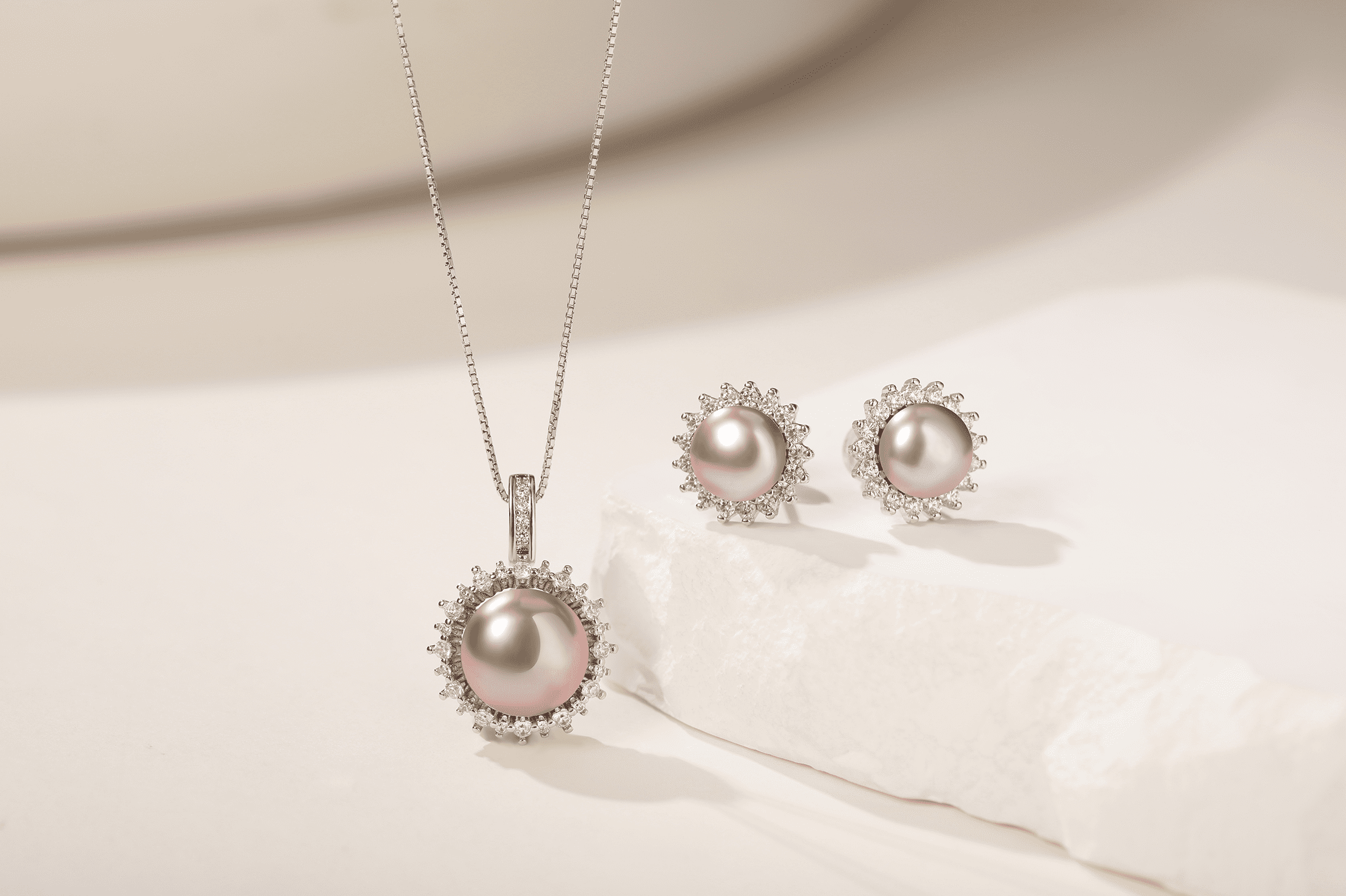 YAMI10-11mm Purple  Pearl Necklace and Earring Set, Sunflower Design, 925 Sterling Silver Cultured Pearl Jewelry Gift for Women