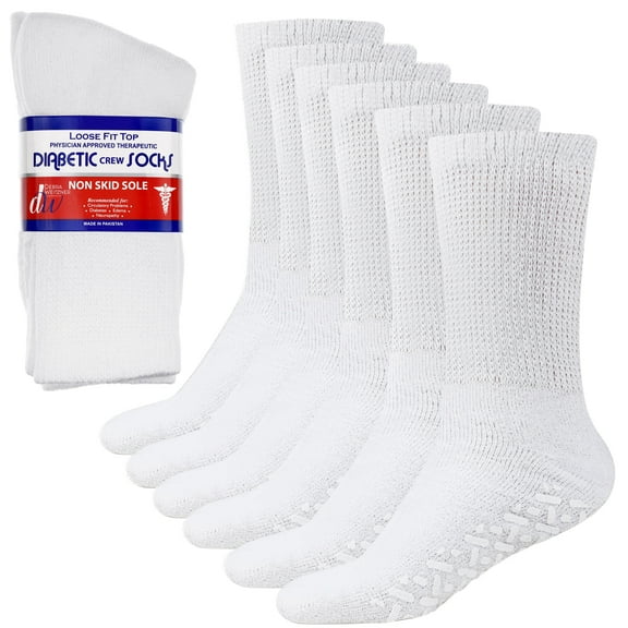 Debra Weitzner Non-Binding Loose Fit Sock - Non-Slip Diabetic Socks for Men and Women - Crew 6-Pack White Size 13-15