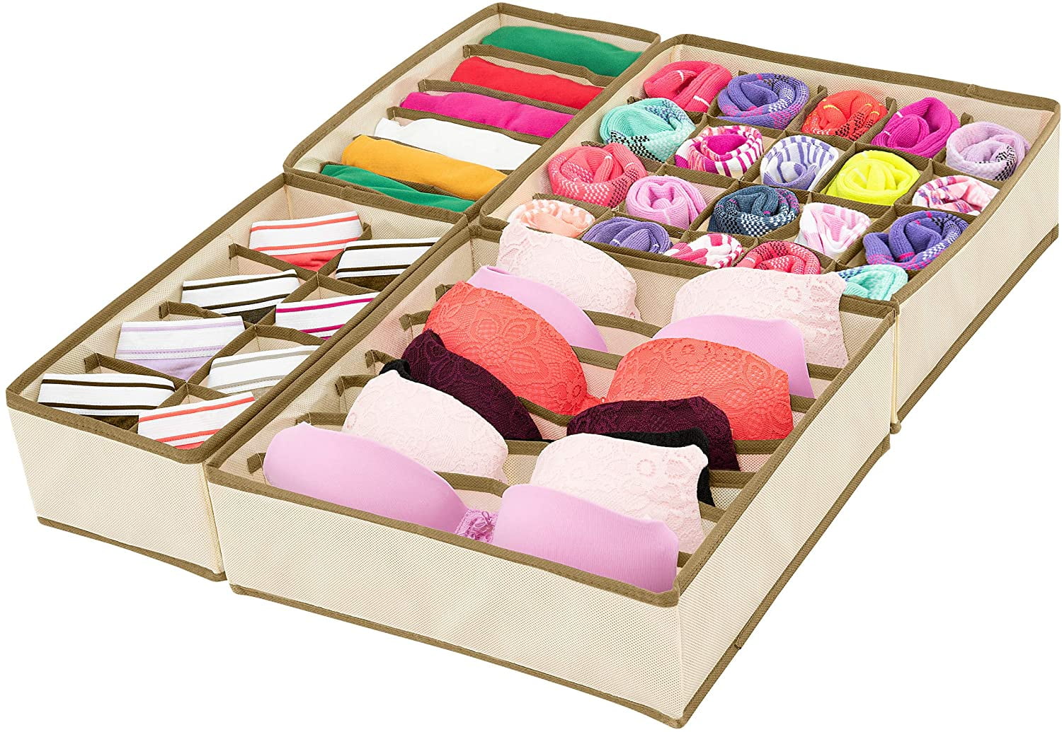 Simplized Closet Underwear Organizer, 4 Pack, Beige Collapsible