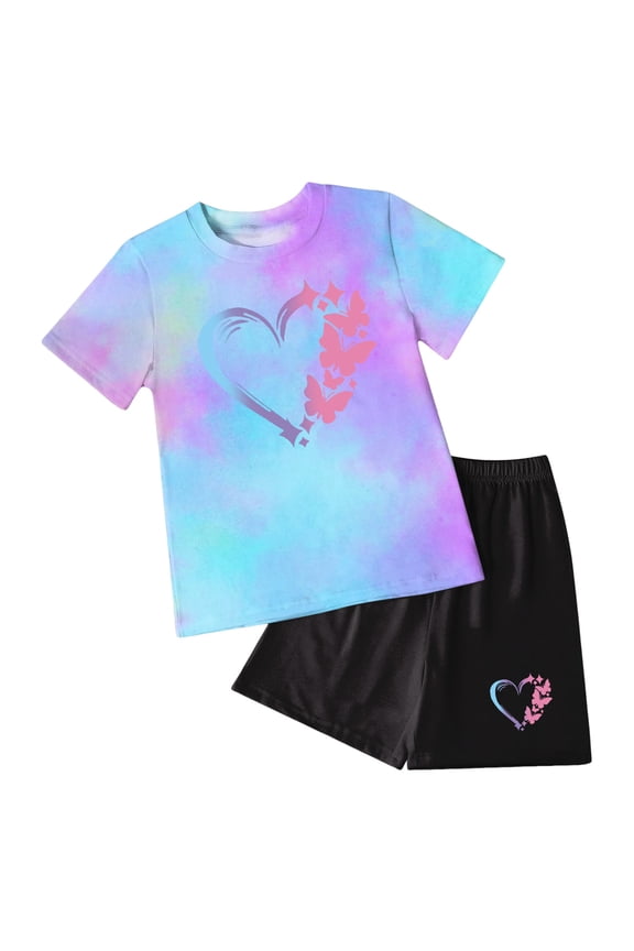Girls 2 Piece Lounge Set Kids Striped Knit Short Sleeve T-Shirts Elastic Waist Shorts Casual Summer Clothing Sets,Sizes 4-5 Years