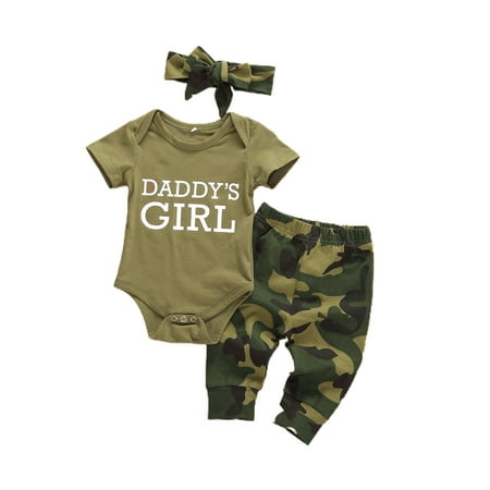 

Shuttle tree Toddler Baby Girls Boys Clothes Set Camouflage Short Sleeve Letter Printed Bodysuit Tops+Pants Set