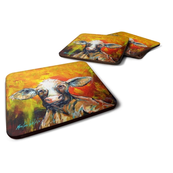 Carolines Treasures MW1331FC Happy Cow Foam Coaster Set of 4 3 1/2 x 3 1/2 multicolor