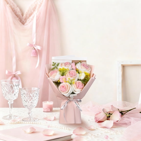 Woven Rose Bouquets Are Carefully Crocheted By To Deep and Lasting Blessings Symbolizing Everlasting Love and Companionship Party Tables Home Decorations Valentines Gifts Romantic