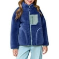 thumbnail image 7 of YunPes Teen Po𝐥ar Fleece Zip Jacket Mock Neck Warm Sherpa Coat Boys Girls Shaggy Thick Fall Winter Outwears with Pocket, 7 of 7