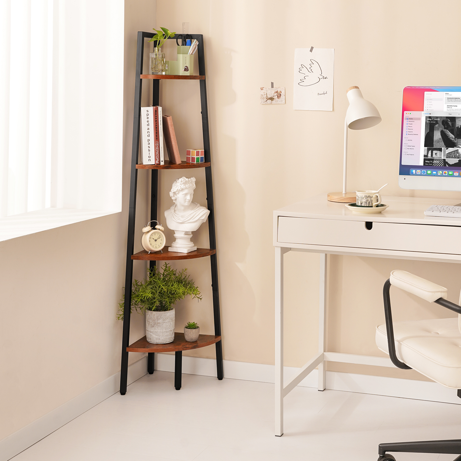 Yoobure 4-Tier Corner Bookshelf with Metal Frame photo 8