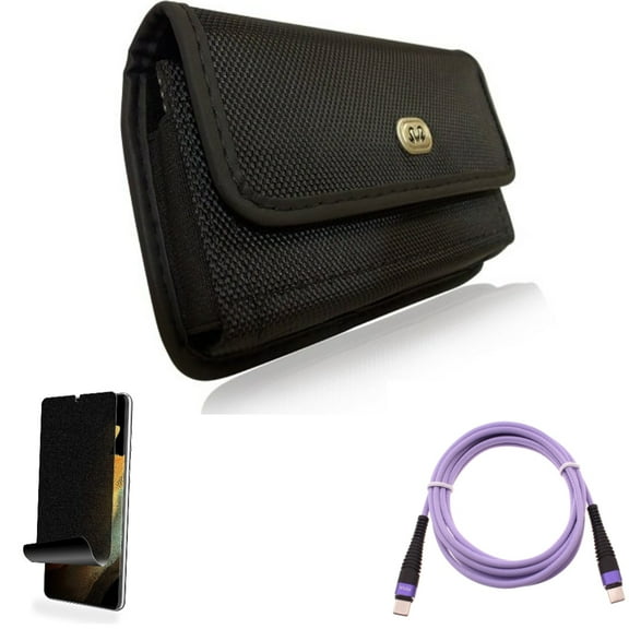 Case Belt Clip & Purple 6ft PD Cable & Privacy Screen Protector for Samsung Galaxy S22 Plus (S22 ) - Combo Rugged Holster & Type-C to USB-C Long Charger Cord Power & TPU Film (Fingerprint Works)