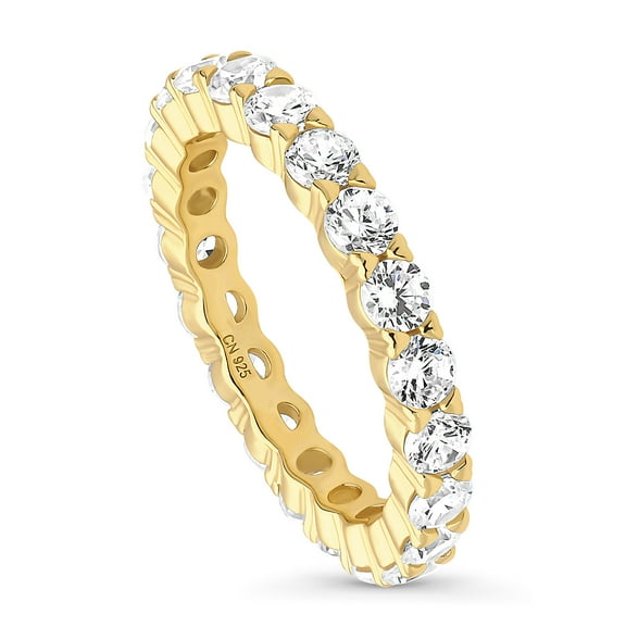 BERRICLE Sterling Silver Wedding Rings Pave Set Round Cut Cubic Zirconia CZ Anniversary Eternity Ring for Women, Yellow Gold Flashed Size 4.5