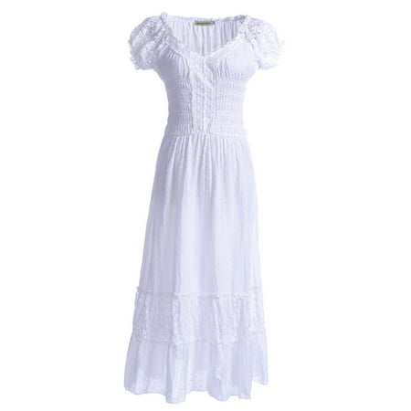 Renaissance Womens Dress - Anna-Kaci Summer Women Renaissance Peasant Maiden Boho Inspired Cap Sleeve Lace Trim Dress