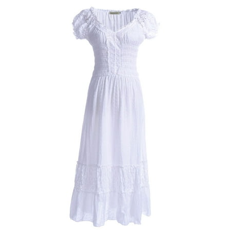 Anna-Kaci Summer Women Renaissance Peasant Maiden Boho Inspired Cap Sleeve Lace Trim Dress