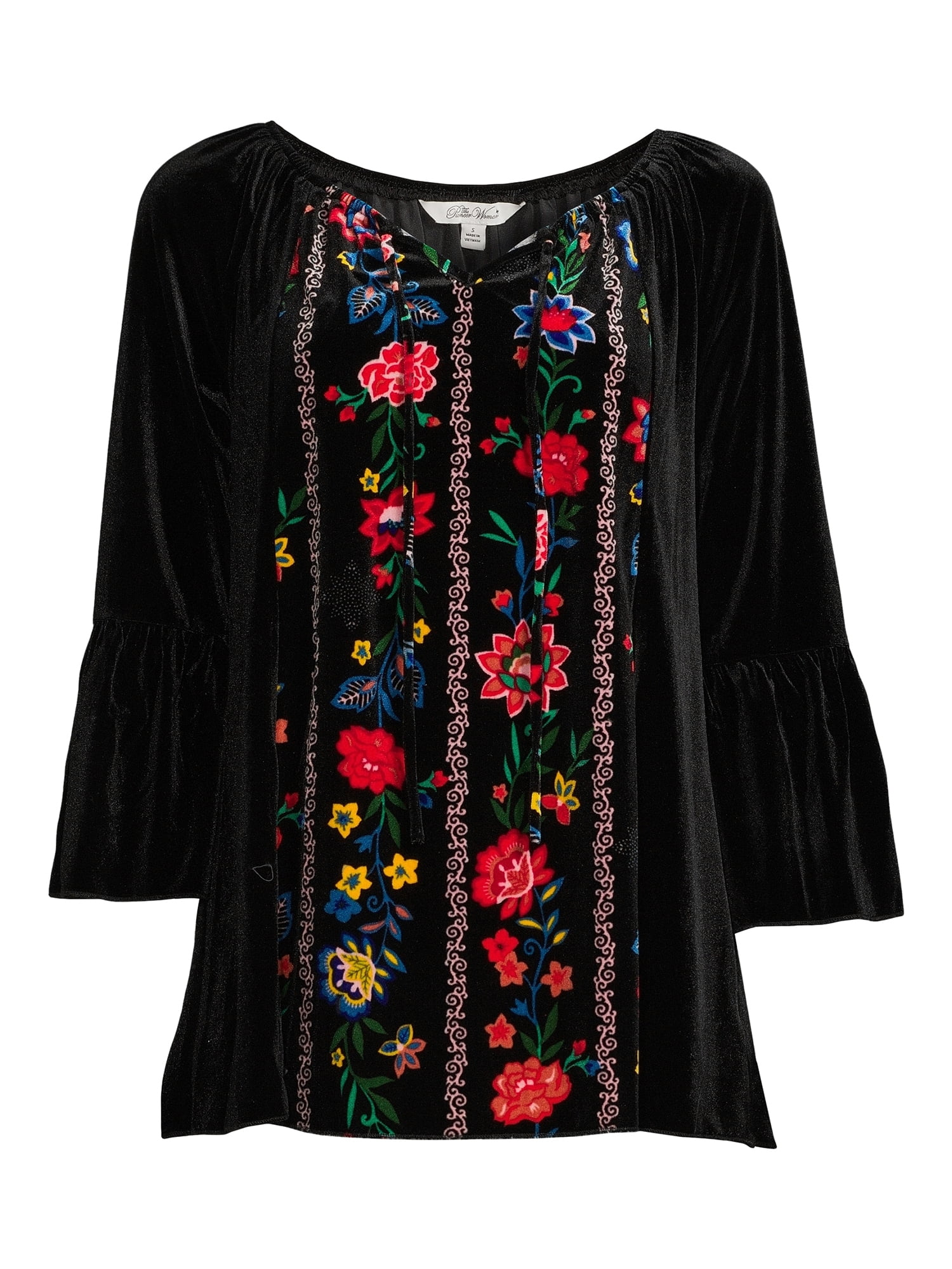 The Pioneer Woman Long Sleeve Printed Velvet Peasant Blouse