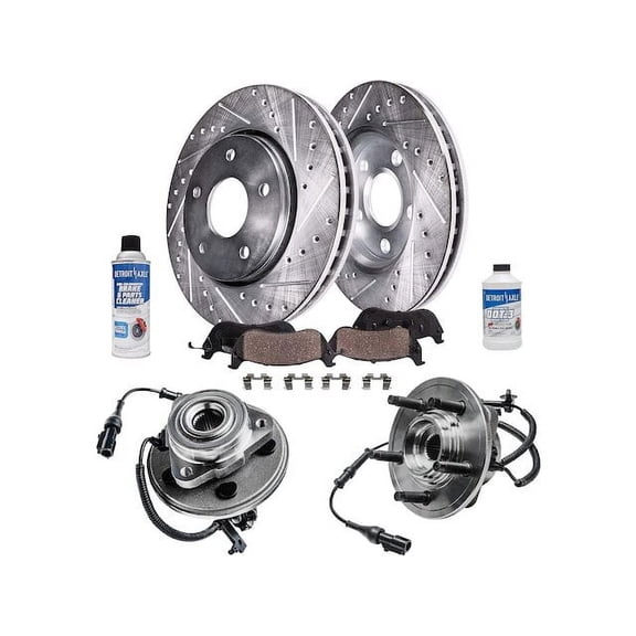 Front Brake Pad and Rotor and Wheel Hub Kit - Compatible with 2006 - 2010 Ford Explorer 2007 2008 2009