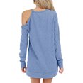 thumbnail image 4 of MY Women Solid Color Long Sleeve Cold Shoulder Side Split Casual Shirt, 4 of 4