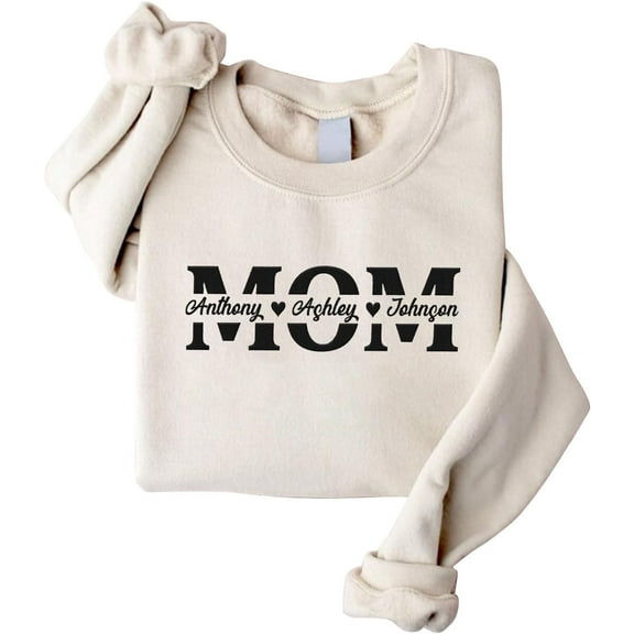 Embroidered Personalized Mom Sweatshirt, Mom Sweatshirt with Kids Names, Mama Est 2023 Sweatshirt for Mom (Cotton, SS147), Small-5X-Large (Sand, S)