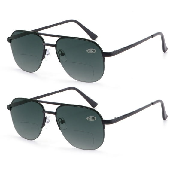 2 Pairs of Men Oversized Bifocal Sunglasses Reading Glasses 1.50 Black Anti-Blue Light Fishing Readers 1.50 Strength