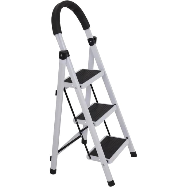 Escalera Tijera Lumax 3 Peldaños Plegable Color Blanco