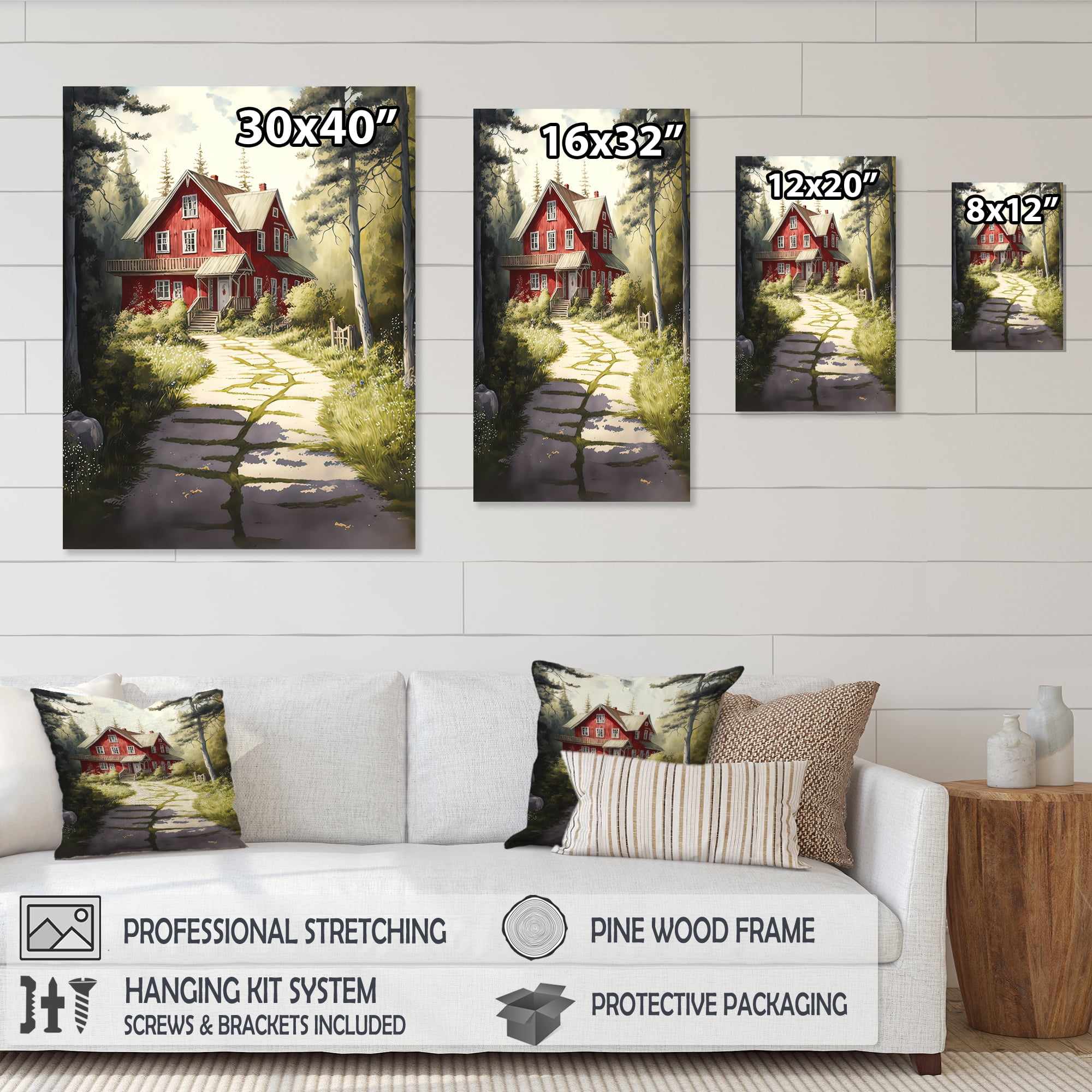 Designart Charming Red Cottage III Canvas Wall Art