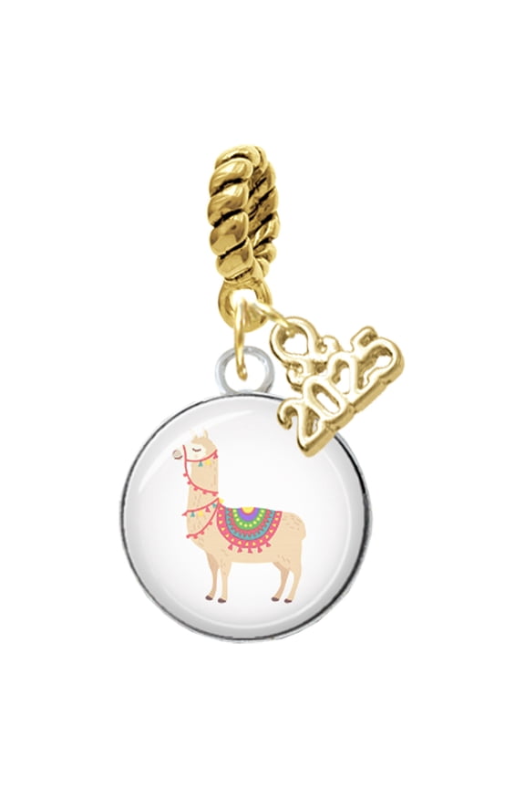 Silver-tone Domed Llama - Gold-tone Rope Charm Bead Dangle with Mini 2025