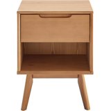 MUSEHOMEINC Mid-Century Modern Solid Wood Nightstand/Bedside Wood Table for Bedroom,End Table for Living Room with 1 Storage Drawer and Open Shelf,Patina - Walmart.com