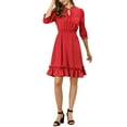 thumbnail image 3 of MODA NOVA Juniors Layered Ruffle Hem 3/4 Sleeves Smocked A-Line Chiffon Dress, 3 of 7