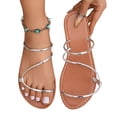 thumbnail image 4 of PiGOGI Women's Metallic Thin Strap Flat Sandals Non-Slip Comfortable Slide Summer Silver 5.5, 4 of 8