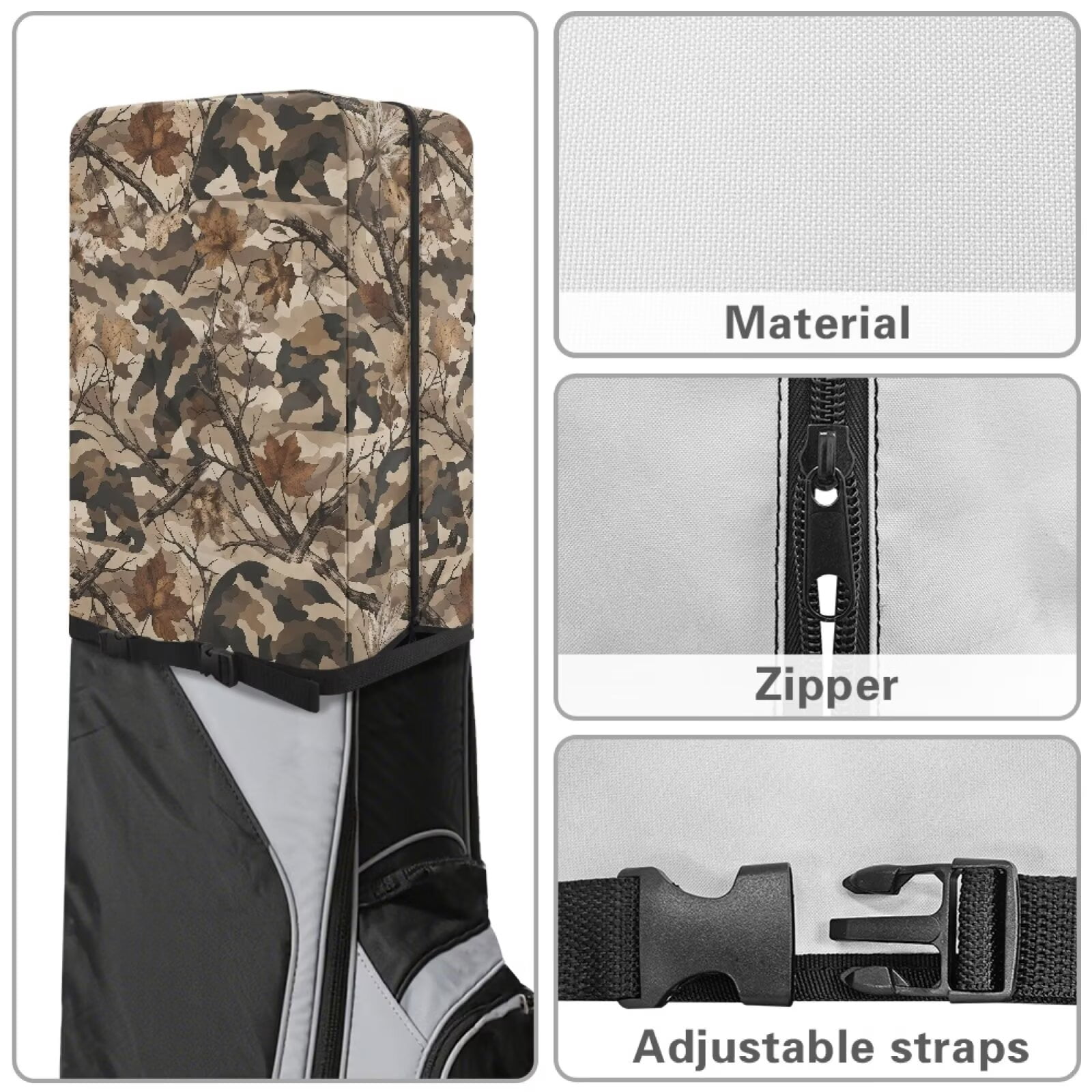 Chririnla Camo Hunting Forest Golf Bag Rain Cover Lightweight Dust Hood with Zipper Universal Fit for Most Golf Bags Golf Club Accessories