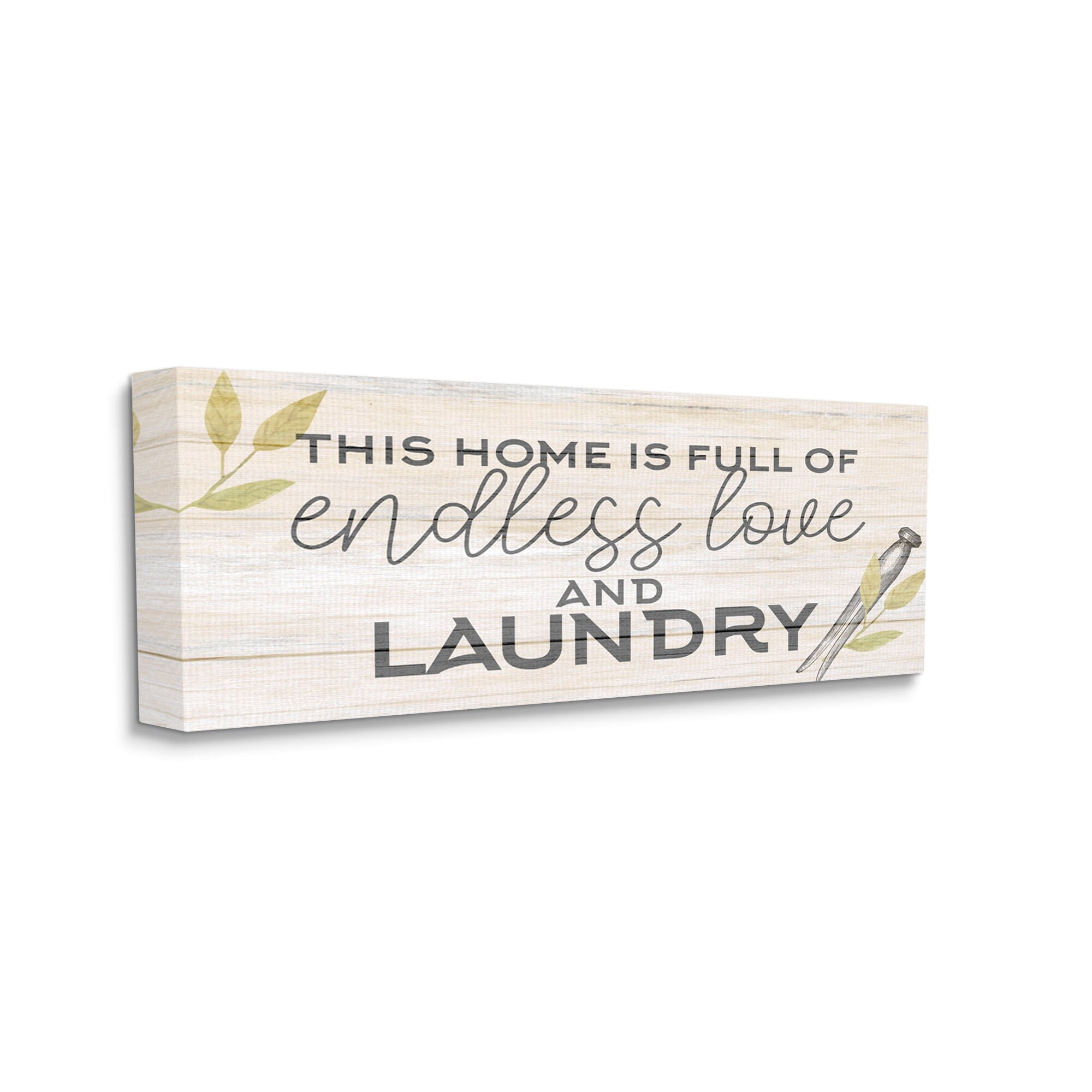 Rustic Home Laundry Clothespin Sign Botanical Motif Inspirational Graphic Art Gallery-Wrapped Canvas Print Wall Art