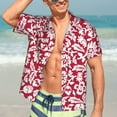 thumbnail image 4 of Wukai Red Flowers Men's Hawaiian Shirt Short Sleeve Casual Button Down Summer Beach Aloha Shirt Tropical Print Holiday Party, 4 of 8