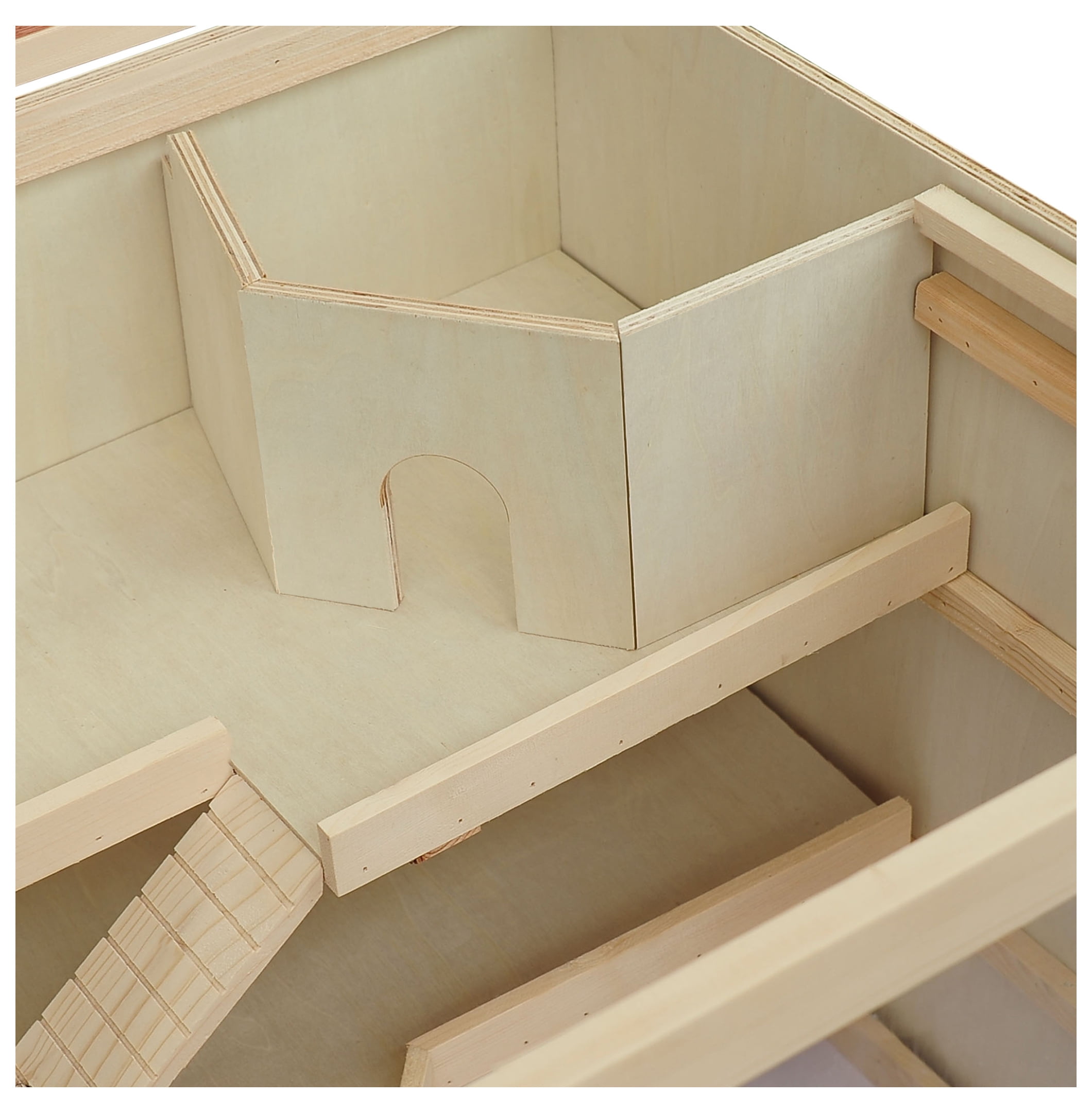 45" Hamster Cage, 3-Layer Wooden Rat Habitat, PVC Window, Small Animal Cage for Gerbil, Dwarf & Syrian Hamsters, Natural Wood
