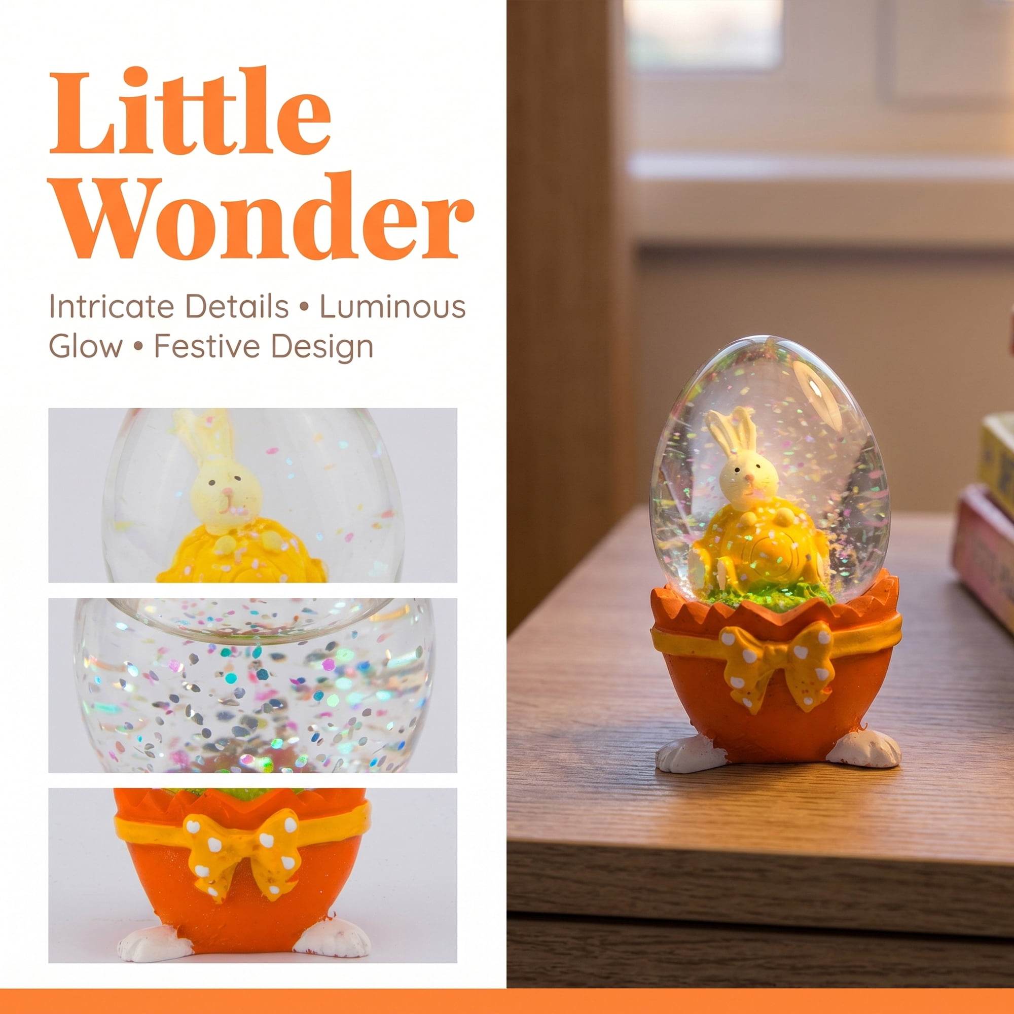 Unique Bargains Light Up Crystal Ball Snow Globe LED Decorative Orange 1.6" x 1.6" x 2.9"