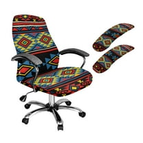 FKELYI 3 Pcs Set Office Chair Cover with Removable Armrest Cover American Tribal Geometric Print Anti-Dust Swivel Gaming Chair Protector Boss Armchair Decor, Small
