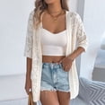 thumbnail image 5 of gbyLJF Women's Summer Crochet Lightweight Short Sleeve Open Front Sweater Tops Beach Vacation Hollowed-out Cardigan, 5 of 8