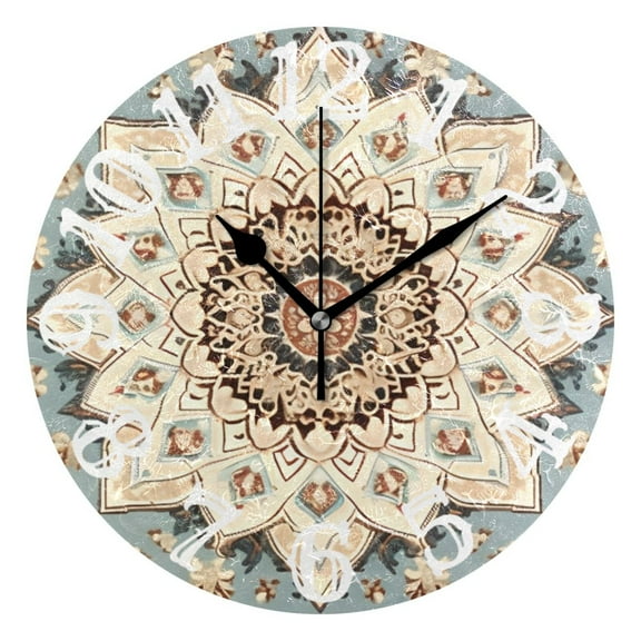 Pattern Boho Bohomia 10 inch Wall Clocks Non Ticking Easy to Read Battery Decorative for Home Bathroom Kitchen Bedroom Living Room