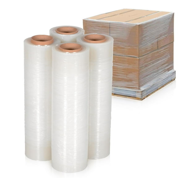 Clear Cast Stretch Wrap, 80 Gauge Plastic Pallet Film, 4 Count, 18 in x 1500 ft