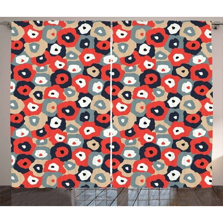 Contemporary Retro Palette - Retro Curtains 2 Panels Set, Abstract Representation of Rich Poppy Field in Blossom with Nostalgic Color Palette, Window Drapes for Living Room Bedroom, 108W X 96L Inches, Multicolor, by Ambesonne