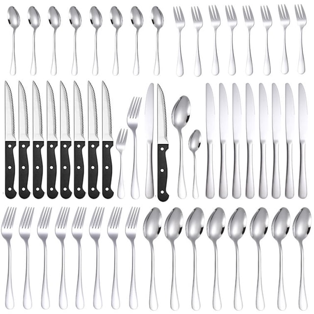 Vajilla americana de acero inoxidable, juego de 48 piezas, cuchillo para carne occidental para 8 personas, tenedor y cuchara, caja de regalo