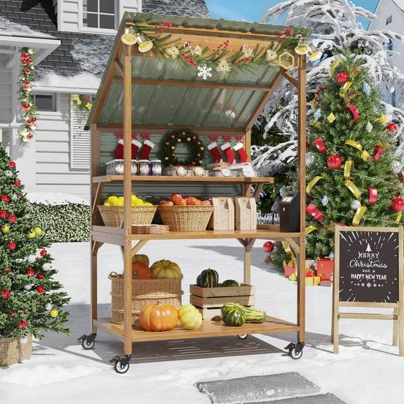 GDLF Farm Stand, Wooden Farmers Market Stand with Metal Roof for Farmhouse Decor, Events & Small Business Display