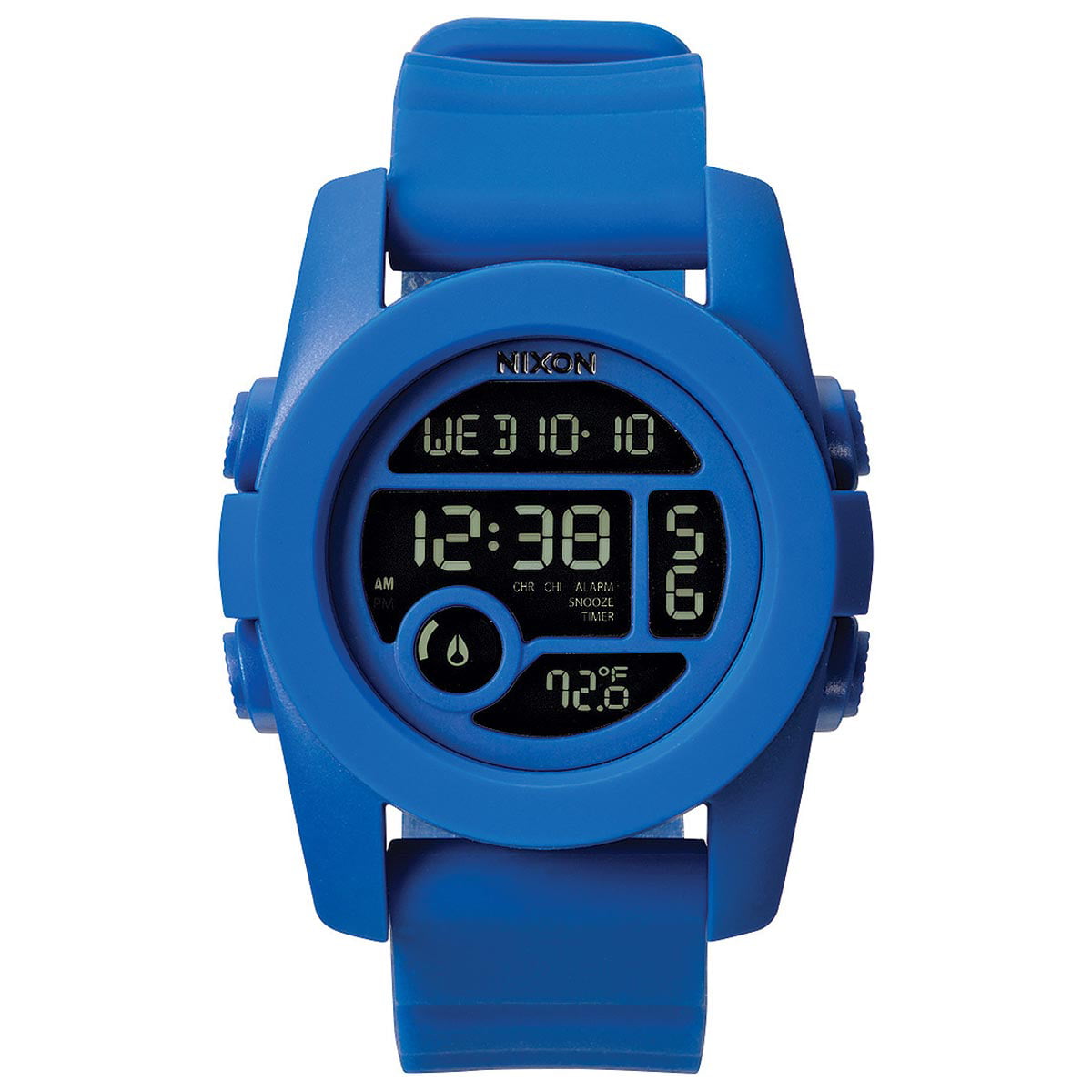 Nixon A490369 Men's Unit 40 Cobalt Blue Silicone Strap Black LCD Dial Alarm  Chronograph Watch