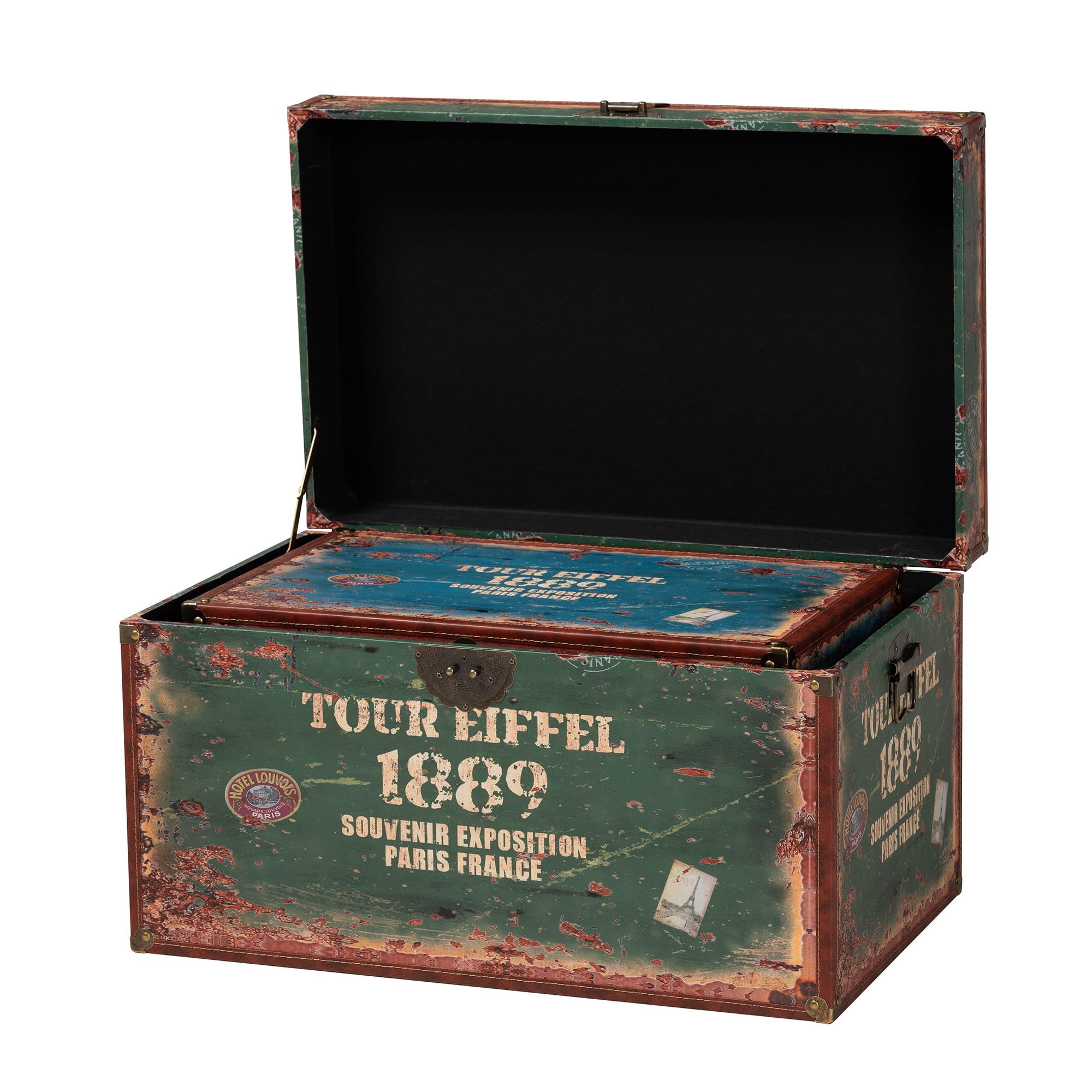 Baxton Studio WI13723 Sabeen Vintage Storage Trunk set 2-Piece 200 lb, Green Blue