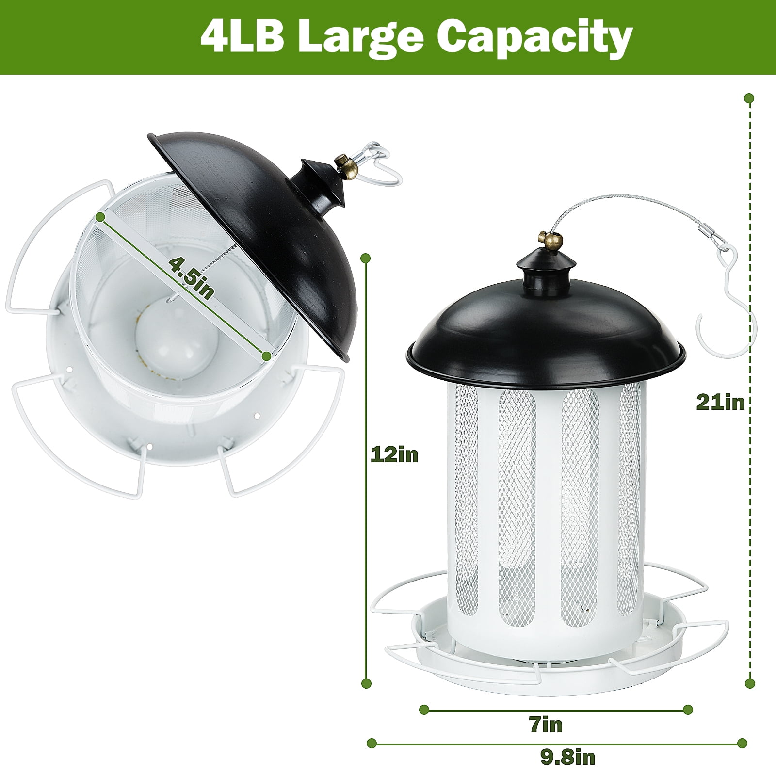 Samhe Bird Feeder, Bird Feeders for Outdoor Hanging, Heavy Duty Metal Wild Birdfeeder 4 lbs Large Capacity, White