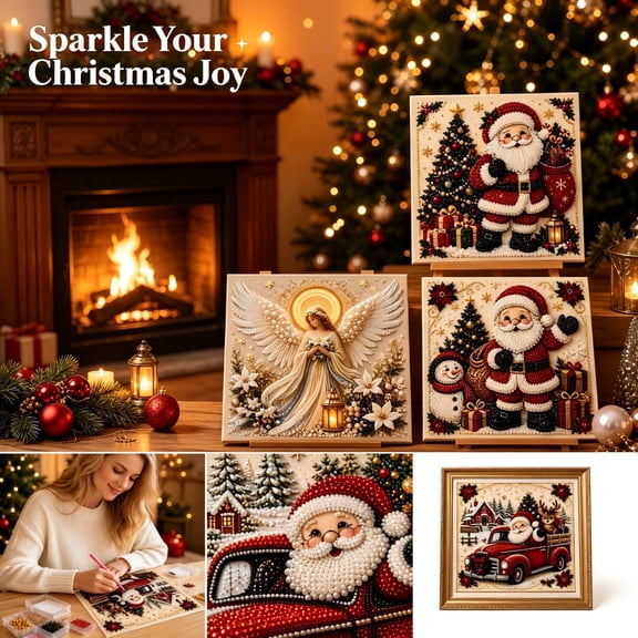 Christmas 3D Pearl Bead Painting Kit, Full Pearl Art Craft Supplies for Beginners, Calming Handmade DIY Project, Festive Home Wall Decoration & Holiday Present