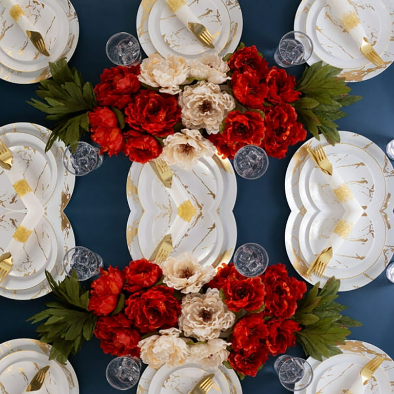 Stunning Sphere White & Gold Dinner Plates (Pack Of 10) - 10.25" Elegant Disposable/Reusable Plates