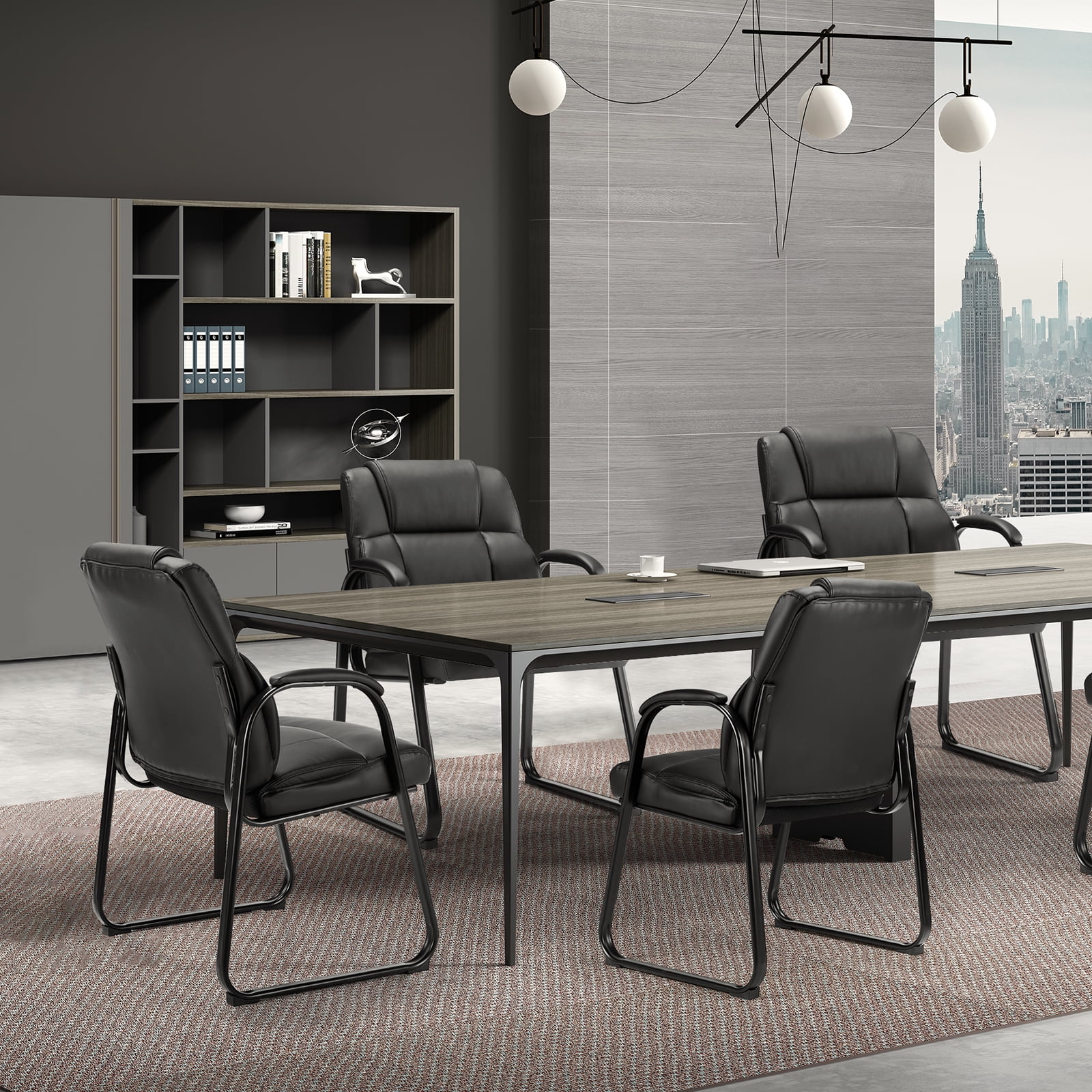 MAYEERTY Guest Chair, Reception Chair with Fixed PU Leather Padded Armrests for Office Waiting Room, Black, 1 Pack