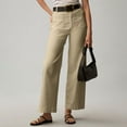 thumbnail image 4 of Women Stretch Twill Cropped Pants Wide Leg Jeans with Patch Pocket Straight Leg Chino Pants Casual Ankle Jeans Women Fashion Solid Color Elastic Long Pants Leisure Trousers Khaki M, 4 of 6