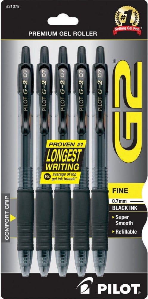 Ultra Fine 24 Pack Black Pilot G2 Retractable Premium Gel Ink Roller Ball Pens